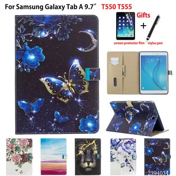 

SM-T550 Case For Samsung Galaxy Tab A 9.7 SM-T555 T550 P555 Cover Funda Fashion butterfly Flip Stand Skin Shell Capa +Gift