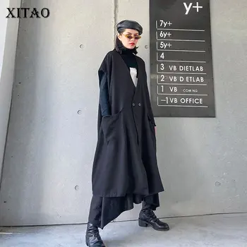 

XITAO Irregular Black Vest Women Fashion New Pocket Sleeveless Elegant Goddess Fan Casual Loose Minority Loose Vest DMY3163