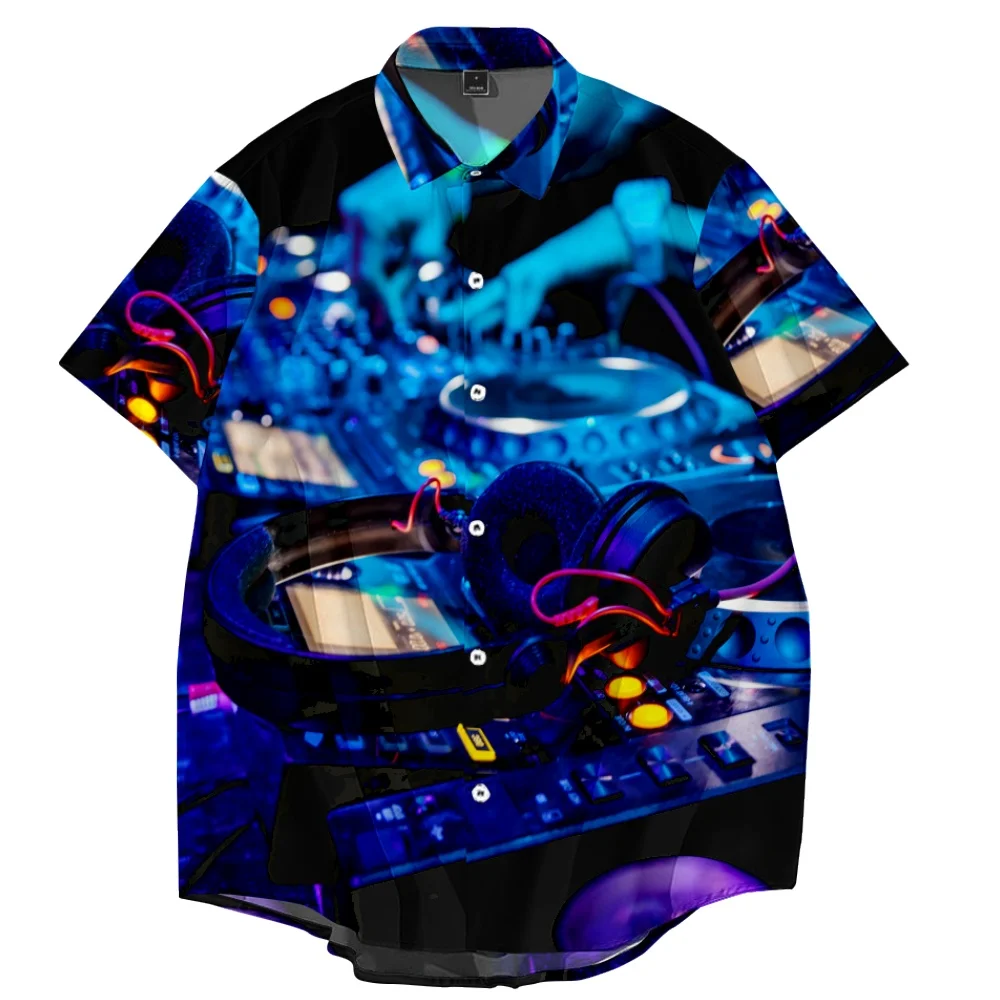 Tuner DJ Bar Summer Men Printed Shirt Short Sleeve Lapel Button Streetwear Chic Loose Clothing Mens Hawaiian Shirts Vacation 3