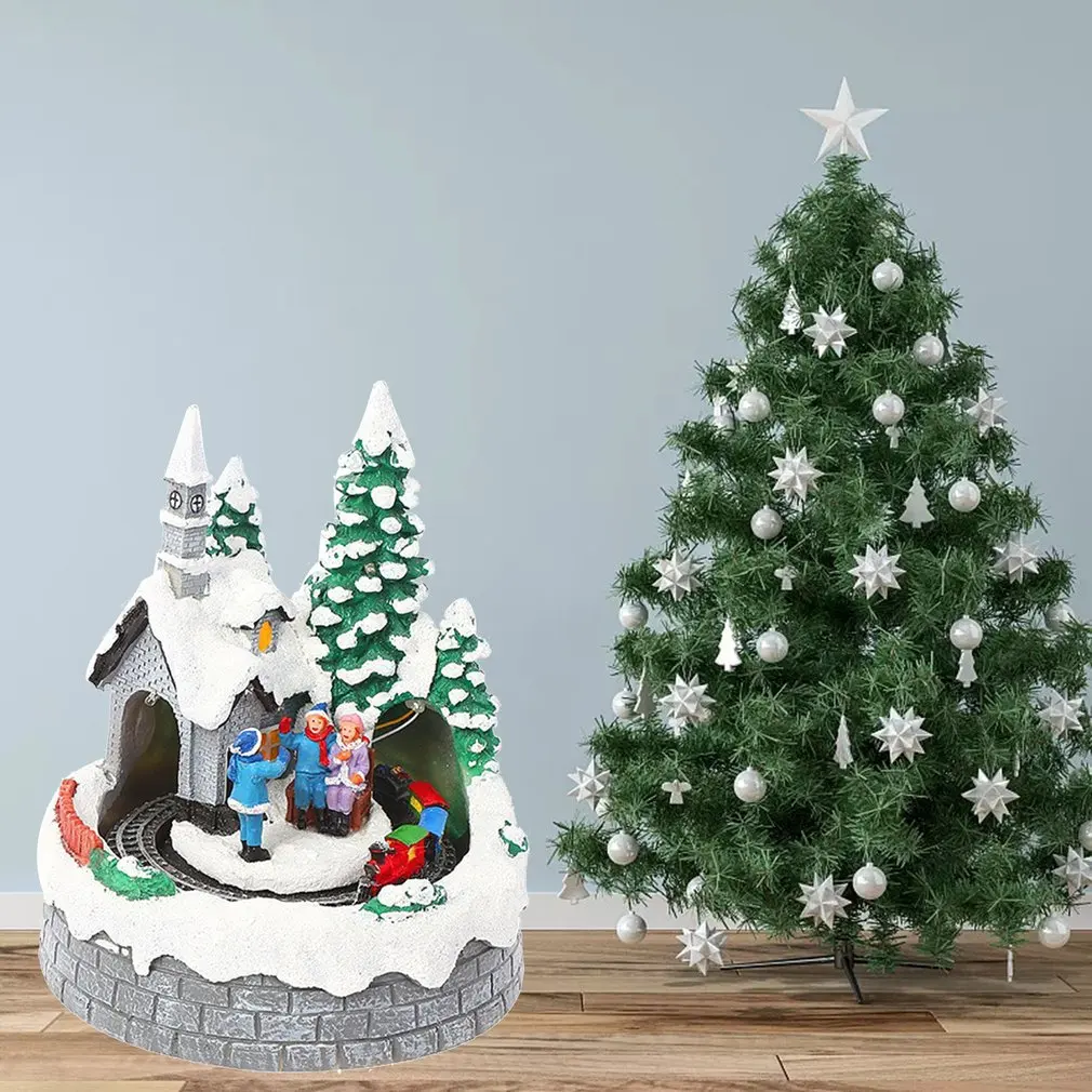 Animated Musical Resin Xmas Scene With Train Christmas Decoration Village 