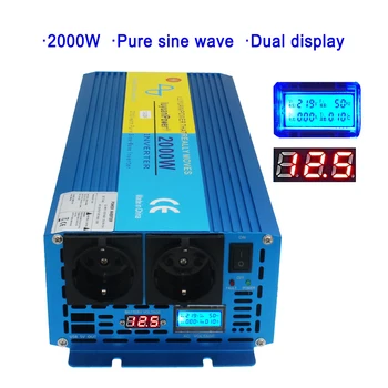 

DC12 to AC 220v solar power inverter 4000w peak Pure Sine Wave Voltage transformer Converter LCD LED Display 2AC EU socket