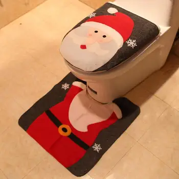 

2pcs/set Christmas Toilet Seat Cover Set Cartoon Santa Claus Snowman Elk Toilet Lid and Carpet Bathroom Decor Non-slip Floor Mat