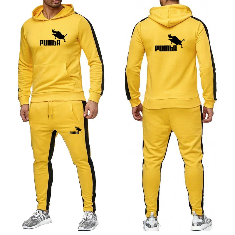 Yellow Высококачественные мужские толстовки, модные костюмы, фирменный спортивный костюм, мужские толстовки+ спортивные штаны, осенне-зимний флисовый пуловер с капюшоном - Цвет: Yellow