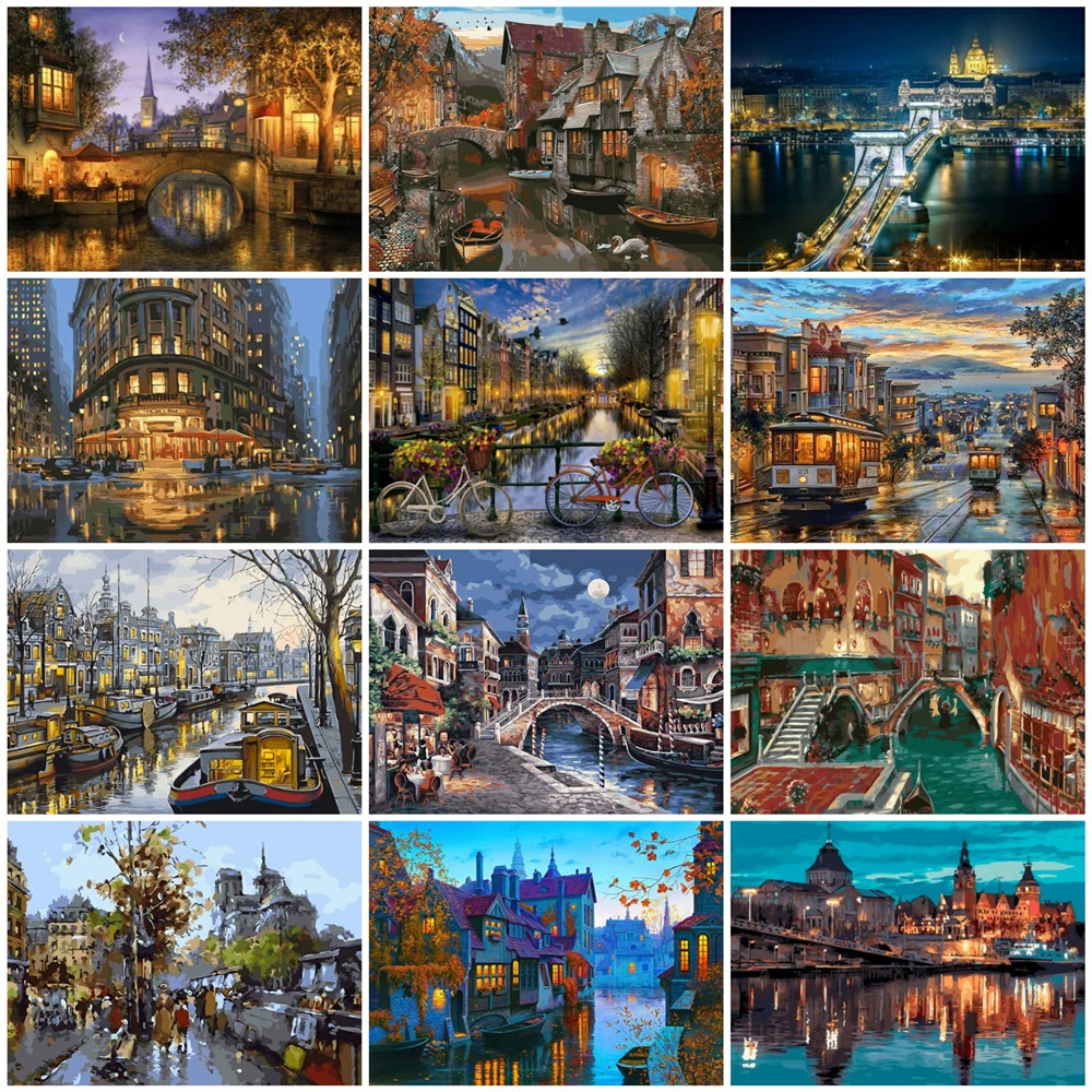 Paintings Numbers Canvas Acrylic Paints City Pictures Draw Painting Numbers Home Paint By