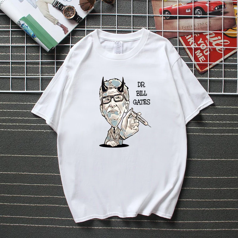 Bill Gates M.D. the vaccinator Funny Dr. Pill vaccine T-shirt Quality Cotton Short Sleeves Men T shirt | Мужская одежда