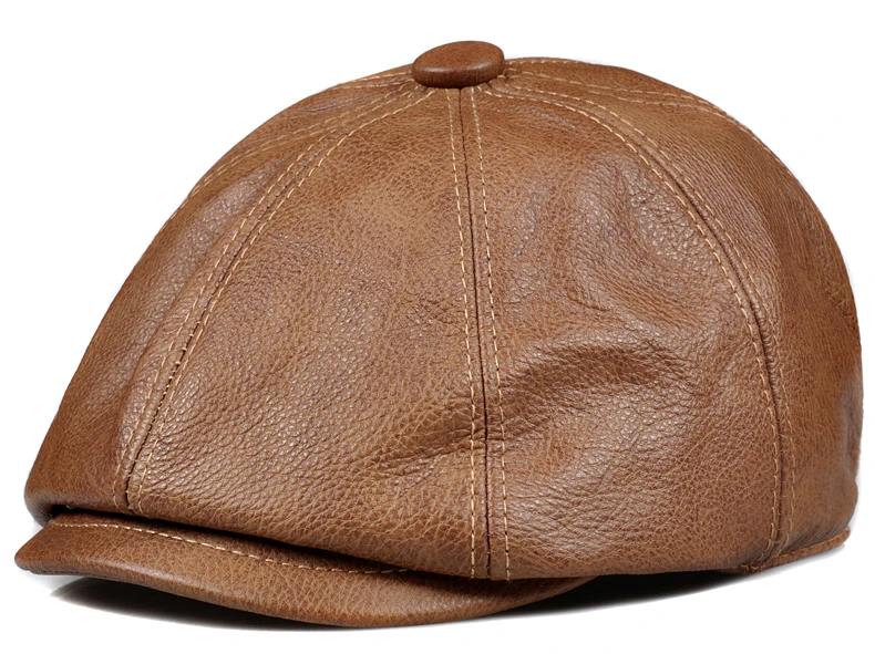 Men's Genuine Leather Warm Octagonal Cap, Casual Vintage Newsboy Cap Golf Driving Flat Cabbie Hat, Winter Male Artist Gatsby Cap men's black beret hat
