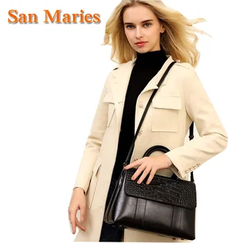 

San Maries Euopean And American Fashion Luxury Brand Crocodile Genuine Cowhide Leather Ladies Purses And Handbags Large Tote