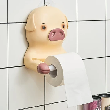 

Tissue Holder Resin Cartoon Piggy Roll Support Paper Holders Wall-mounted Free Punch Tissue Box Home Bathroom Accessories