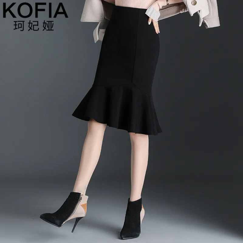 

Woolen Skirt Autumn And Winter Women's with Sweater 2019 New Style Versatile Black Large Size Fishtail Skirt High-waisted Skirt