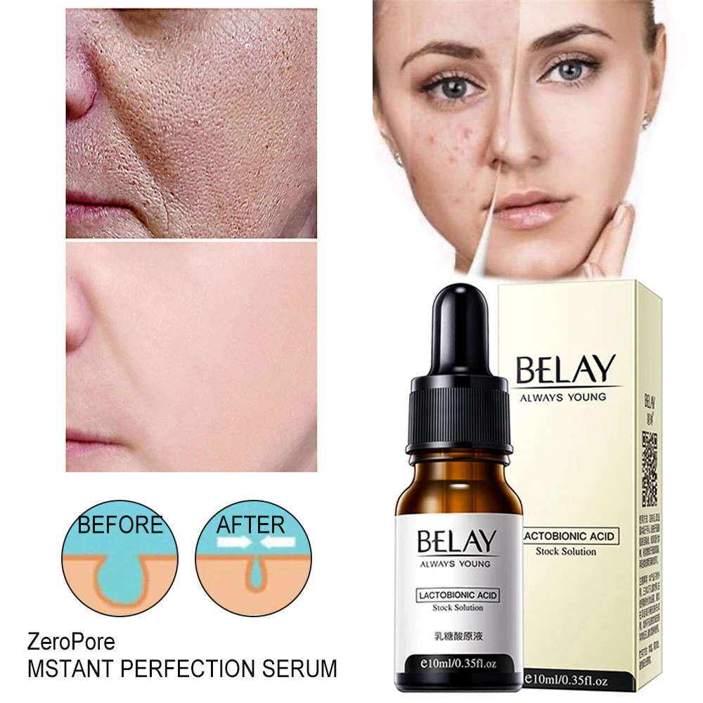 10ml Instant Shrink Pores Perfection Serum Lactobionic Acid Face Solution Minimize Pore Remover
