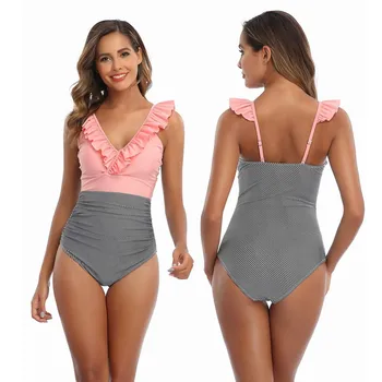 

Vintage Plus Size Ruffled Backless Monokini Bathing Suits One Piece Swimsuits for Women Tummy Control Sexy Swimwear