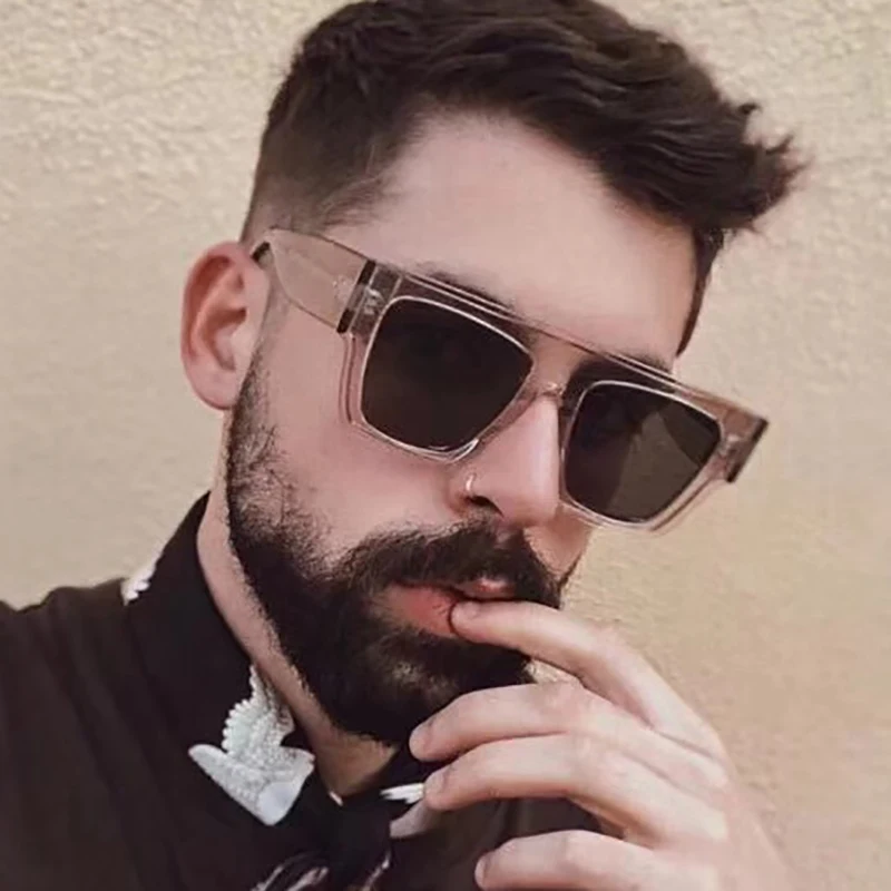 

New European and American Fashion Sunglasses Retro Square Large Frame Sunglasses men dazzle color street photo sunglasses