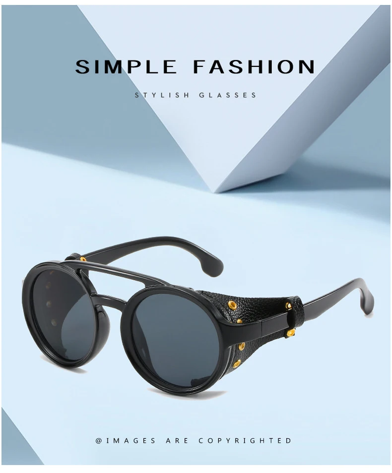 JackJad Fashion Cool SteamPunk Punk Style Round Sunglasses Leather Side Shield Brand Design Sun Glasses Oculos De Sol 95517