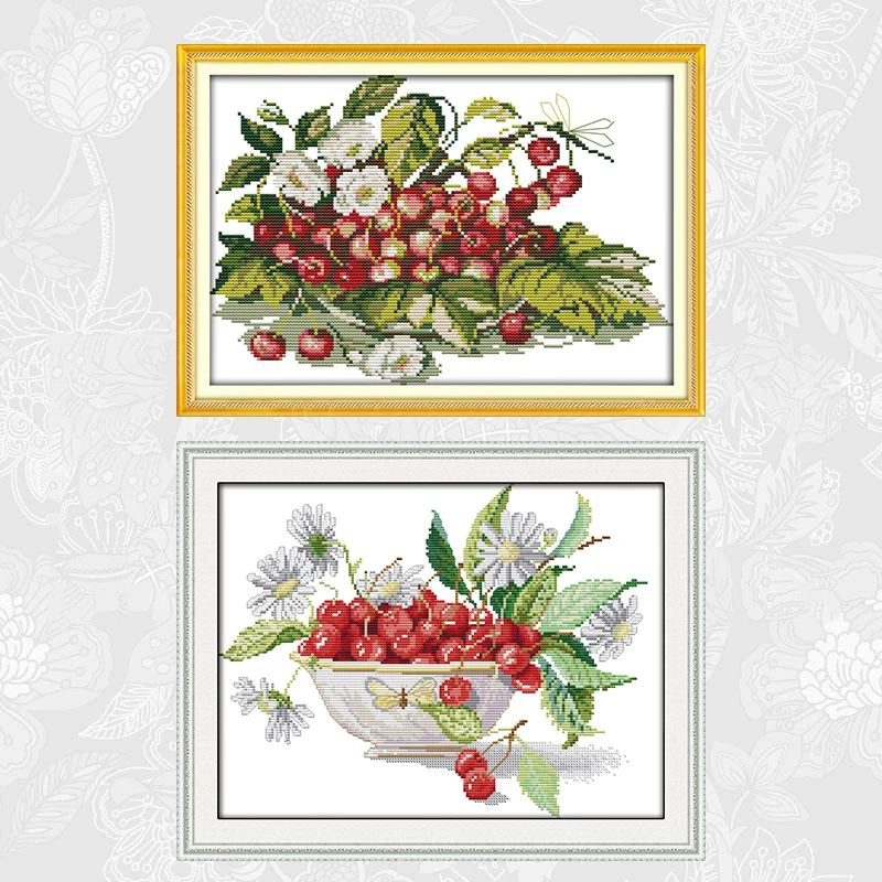 

Joy sunday Cherry fruit tray Cross-stitch Aida Canvas DIY Handmade Cross Stitch kits Needlework Embroidery Home Decoration