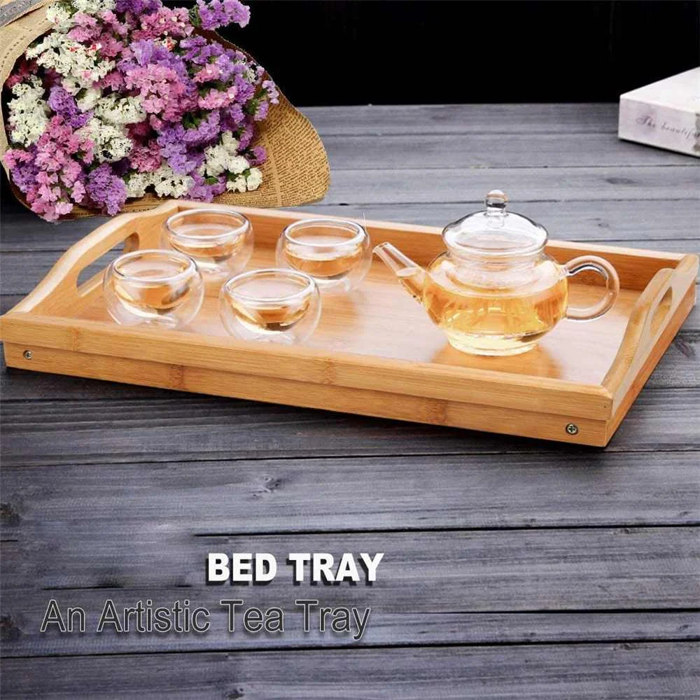 Home Bamboo Wood Bed Tray Portable Folding Laptop Desk Tea Food Serving Table Folding Leg Laptop Desk On The Bed