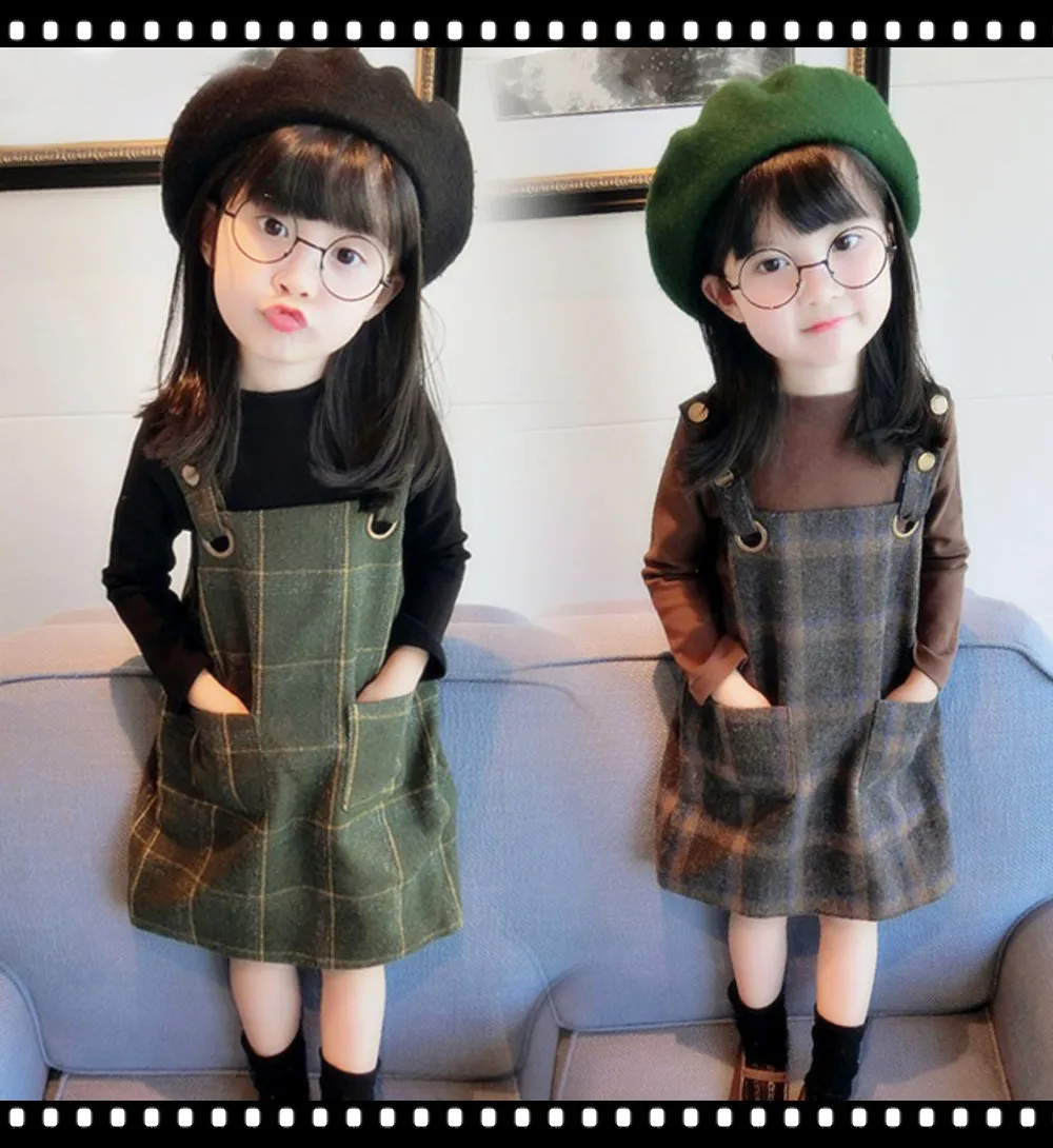 

2019 Spring And Autumn Korean-style Girls Plaid Jumper Dress + Long Sleeve Base Shirt Two-Piece Set