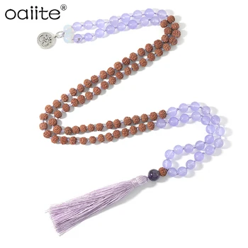 

OAIITE Mindful Mala Necklace 108 Beads natural Rudraksha Amethyst Stone Yoga Prayer Necklace for women & man