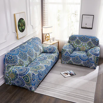

Blue Digital Printed Sofa Cover for Living Room Bohemian Style Stretch All-inclusive Non-slip Sofa Cushion Slipcover Couch Cover
