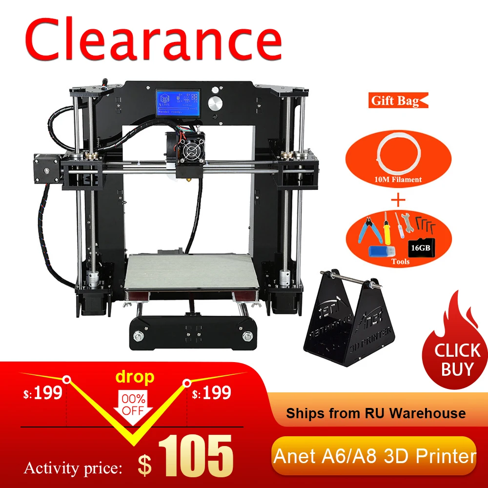 3d принтер Анет A8 auto level и нормальный 3д 3D принтеры 0.4 мм сопла RepRap i3 алюминиевый