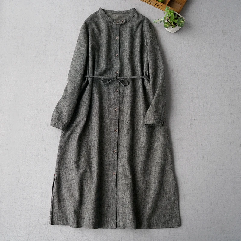 Spring Autumn New Arrival Women All-match Casual Loose Plus Size Japanese Style Brief Gray Comfortable Cotton Linen Trench Coats