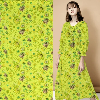 

Bright yellow pure silk crepe de chine fabric graffiti floral design,SCDC1095