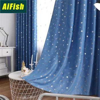 

Simple And Modern Star Moon Printing Curtain Children Cartoon Curtain Bedroom Living Room Baby Room Shading Custom ZH046-4