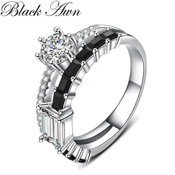 

2020 New Trendy 925 Sterling Silver Fine Jewelry Engagement Black Spinel Engagement Ring for Women Anillos Mujer G047
