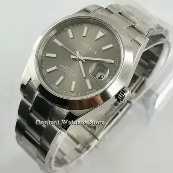 

Parnis 39.5mm Top Brand Mens Watches Gray Dial Miyota 8215 Movement Automatic Mechanical Men Watch Calendar man clock