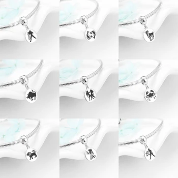 

12 Constellation Zodiac Real 925 Sterling Silver Pendants Charms Bead Fit Original Pandora Charms Bracelet Wholesale Jewelry DIY