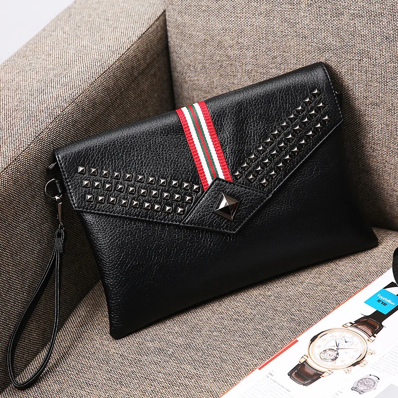 

Striped hand bag men's and women's soft leather hand bag fashion handbag diagonal bag