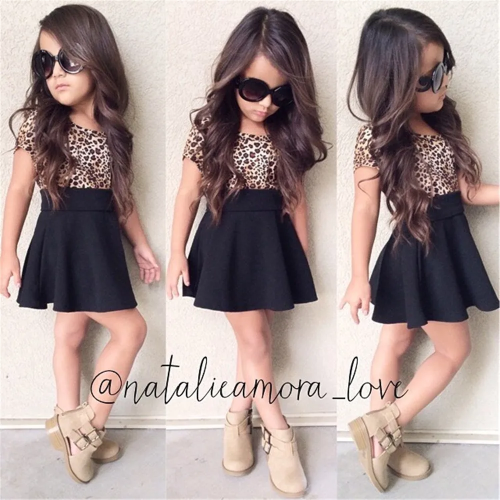 Леопардовое платье для маленьких девочек Летняя крутая одежда с короткими рукавами детское платье для девочек 1, 2, 3, 4, 5, 6 лет, одежда для дня рождения