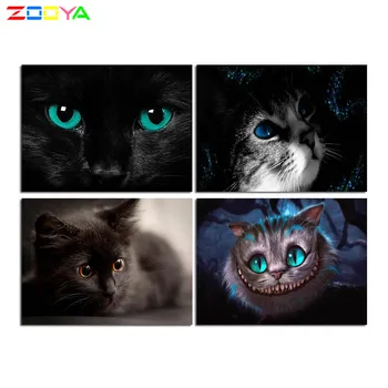 

Diamond Embroidery 5D DIY Round Diamond Painting Wall Sticker Green-Eyed Black Cat Pictures Of Rhinestone Cross-Stitch Kit R1600