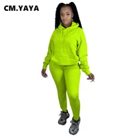 CM.YAYA Active Sweatsuit Two 2Piece Set for Women Winter Fitness Outfit Fleece Pullover Hoodies +Jogger Pants Matching Tracksuit
