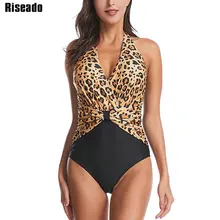 Riseado леопардовый купальник, сдельный сексуальный купальник с лямкой через шею, женский купальник, новинка, купальные костюмы с рюшами, пляжная одежда, лоскутное боди