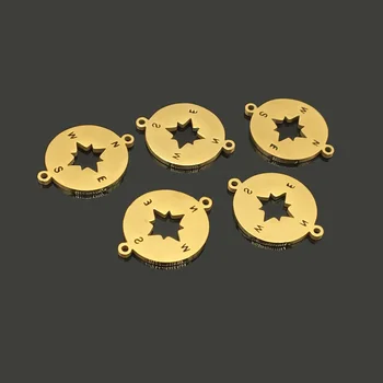 

10pcs Compass Two Hole Gold Stainless Steel DIY Bracelet Necklace Charm for Women Wish Jewelry