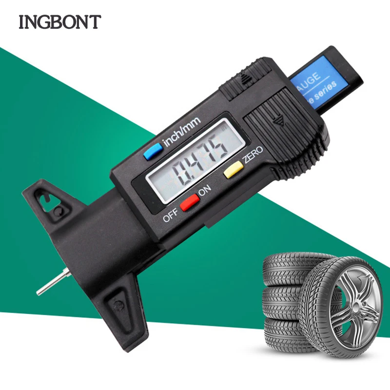 

INGBONT Auto Wear Detection Measuring Tool Caliper Thickness Gauges Tread Brake Pad Shoe Tire Digital Car Tyre Depth Gauge Meter