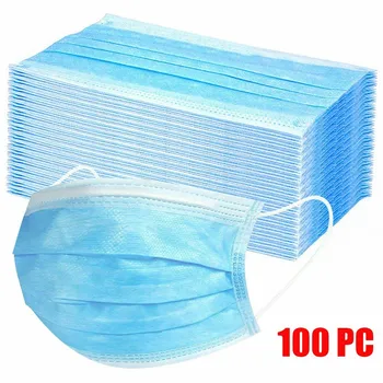 

10-100PCS Blue Disposable Face Mask Women Men Unisex Non-woven Fabric Mouth Mask Solid Color Breathable Face Cover Masque Adulte