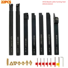 Ferramentas de torno de haste 10mm, 7 peças, suporte de ferramenta de torneamento, barra achatada, ferramentas de torno, cortador de metal, haste de giro industrial com inserções de carboneto