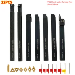 Ferramentas de torno de haste 10mm, 7 peças, suporte de ferramenta de torneamento, barra achatada, ferramentas de torno, cortador de metal, haste de giro industrial com inserções de carboneto