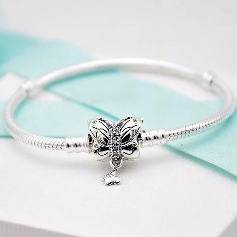 Декоративный браслет-цепочка с бабочкой и змейкой, браслет, подходит для бусины из стерлингового серебра 925, шарм, Европа, сделай сам, ювелирное изделие