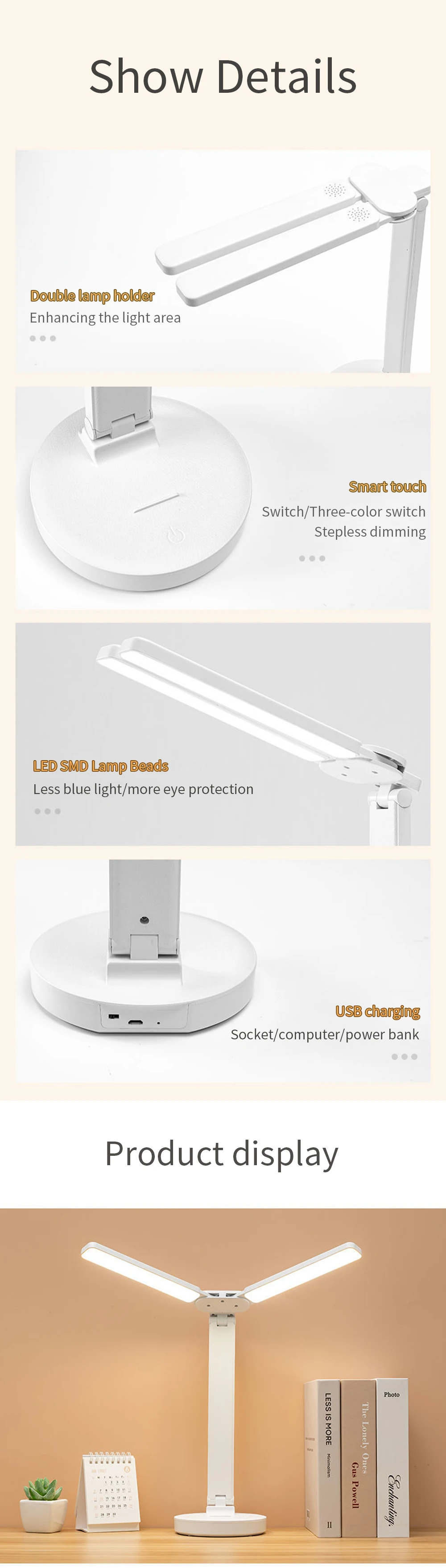 Duplo tipo de Lâmpada Trabalho e Estudo Proteção para os Olhos Luzes da Tabela Led de Alto Brilho Toque Escurecimento Lâmpada Mesa Dobrável 7 brilho toque escurecimento lâmpada mesa dobrável trabalho