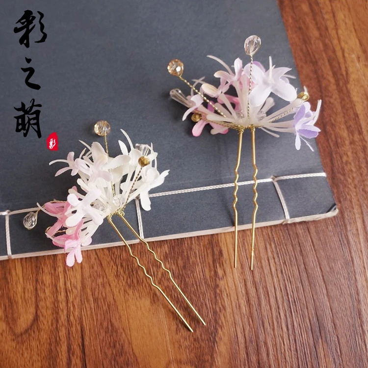 Античный Хрустальный цветок из бисера, золотые заколки для волос Kanzashi, заколка для волос, заколка для волос, головной убор ручной работы, шпилька, которая сотрясается при ходьбе, косплей