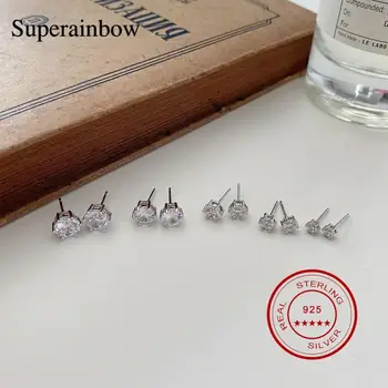 

SUPERAINBOW 925 Sterling Silver Six Claws Small Zircon Stud Earrings for Women Piercing Earings Jewelry Accessories SR-E43