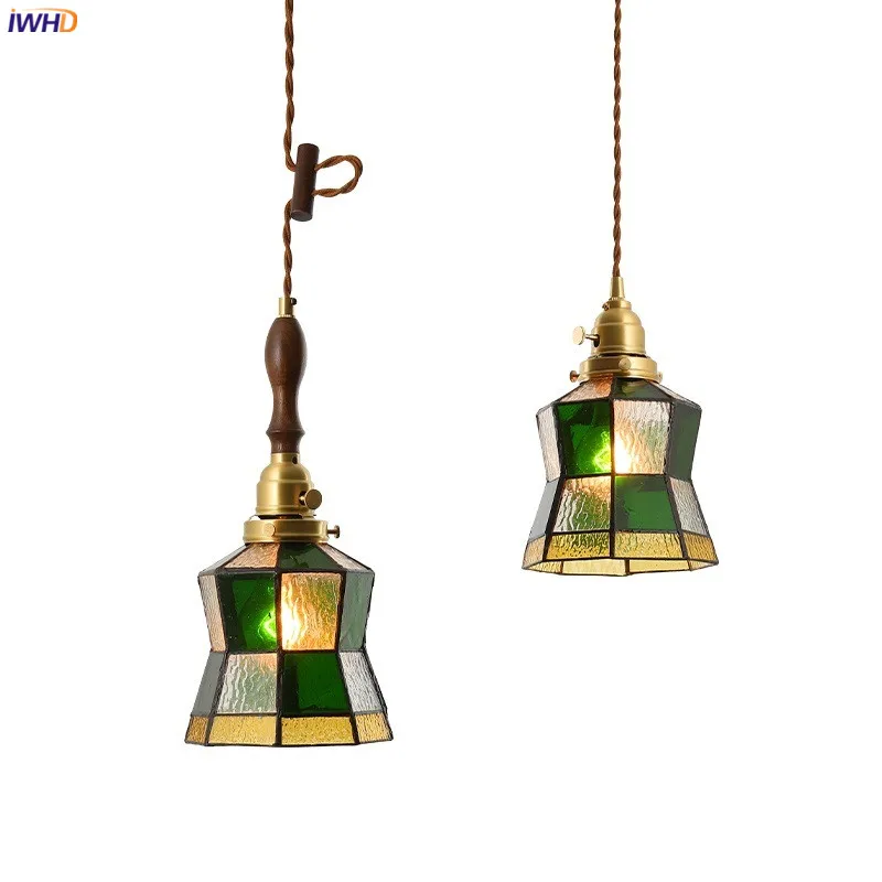Vintage Wood Pendant Light | Copper Pendant Lights | Glass