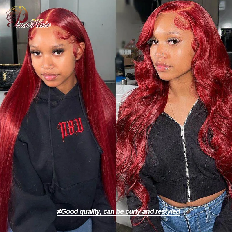 Onda do Corpo Dianteiras do Laço Frente do Laço Perucas de Cabelo Peruca de Cabelo Borgonha Perucas Mulher Transparente Vermelho Quente 13 × 4 Humano Peruano Encaracolado 99j 4 Computers & Electronics