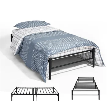 

Single Bed Frame Metal Bed Base Portable with Solid Metal Trundle Bed for Apartment Bedroom Guestroom Kids Adults, White/Black