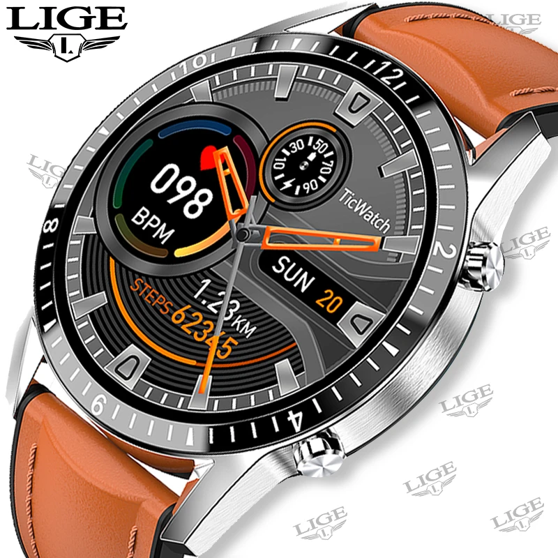 

LIGE 2020 New Smart Men Watch Bluetooth Call Watch Men Fitness Heart Rate Blood Pressure Waterproof Smart Watch for Android iOS