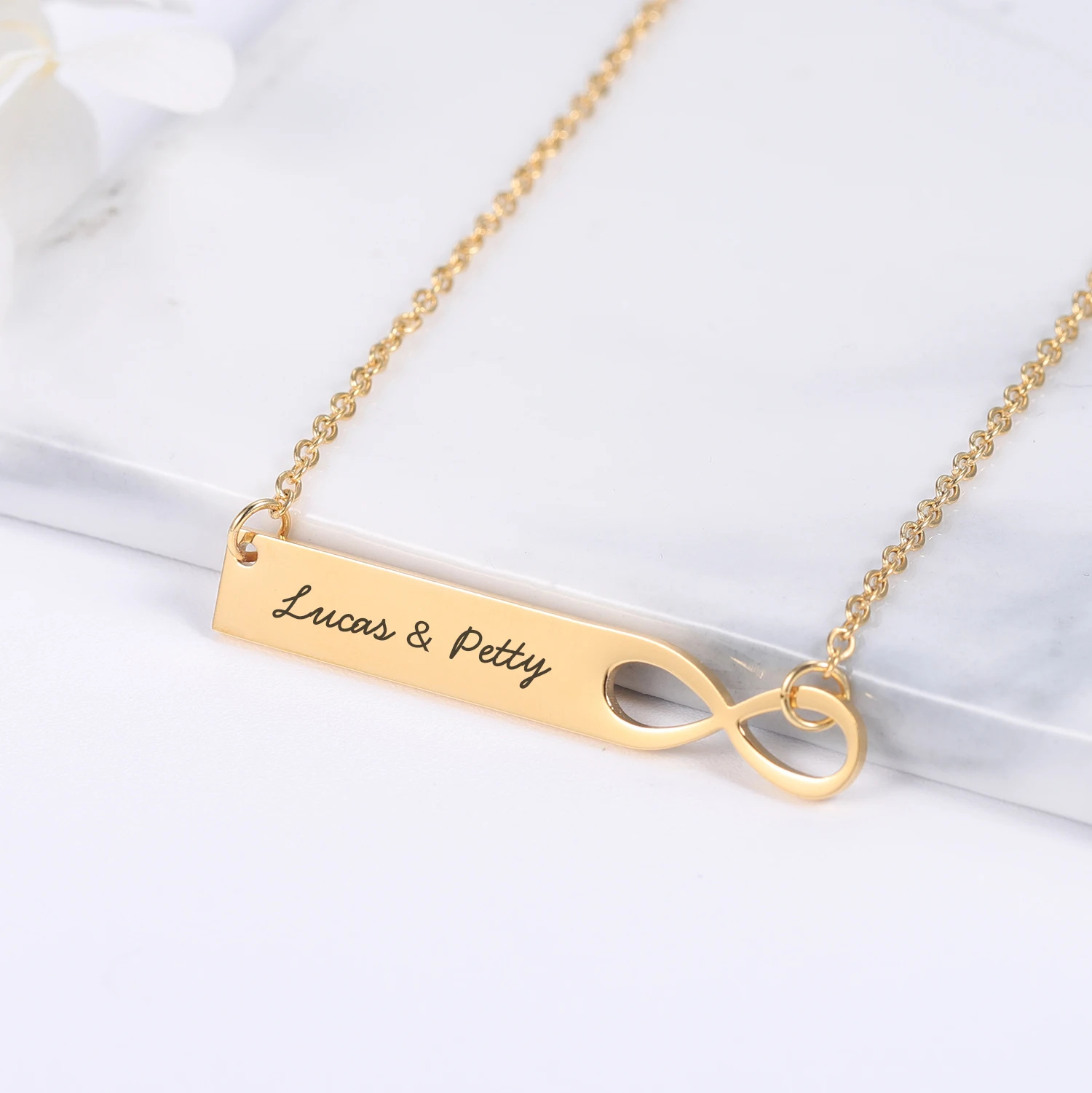 Mydiy Bar Engrave Pendant Necklace Custom Nameplate Infinite Loop