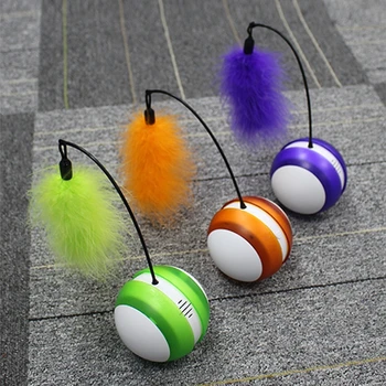 

3 Colors LED Rolling cat toy ball with feather bell funny cat stick LED smart interactive toy electronic sound cat toy feather