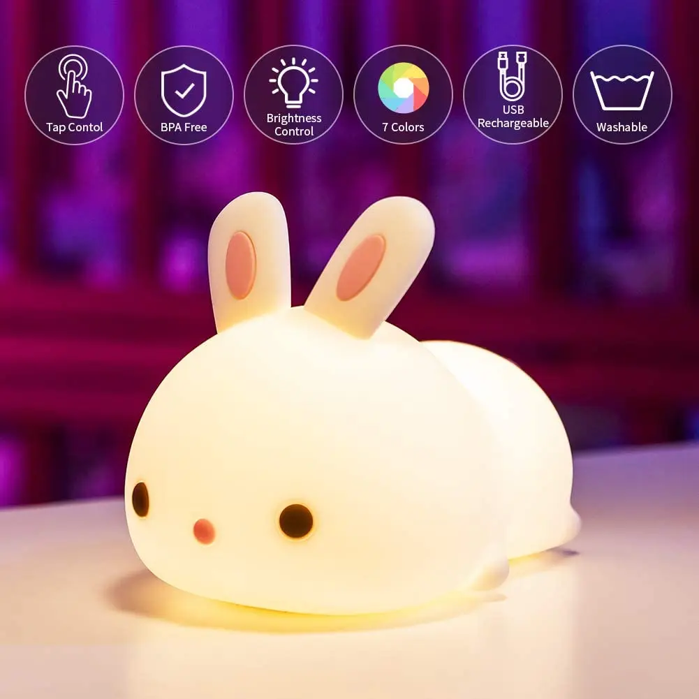 Veilleuse Bebe Bunny Avec 7 Changements de Lumière, Contrôle de  tap, Recharge USB, Fonction Minuterie